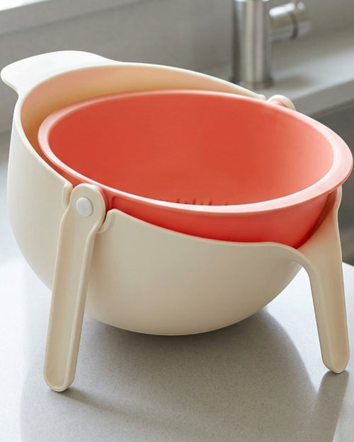 Zocns Pivoting Vegetable Wash and Drain Bowl Set 27 cm Coral - Lifestyle view